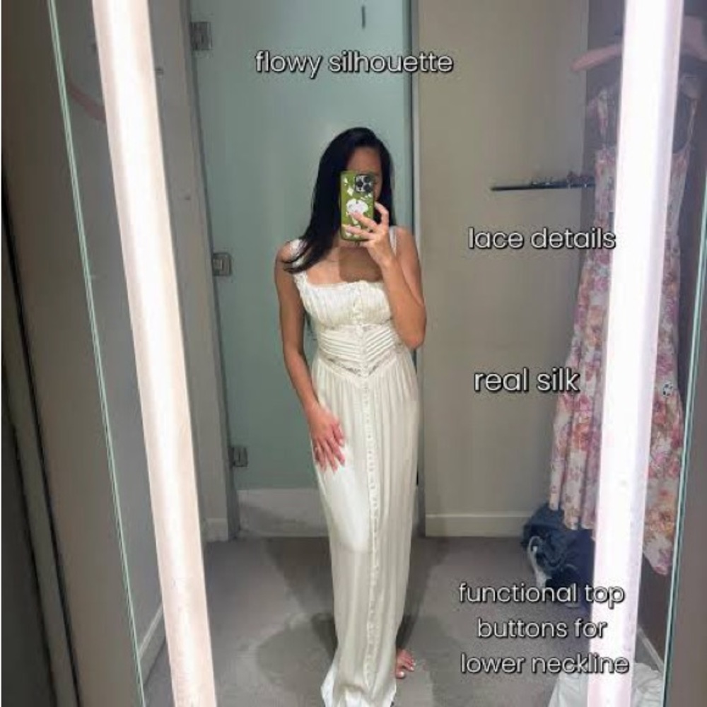 House of CB White Ruched Bodice Button-Front Maxi Dress illiana silk blend xs - Picture 8 of 12